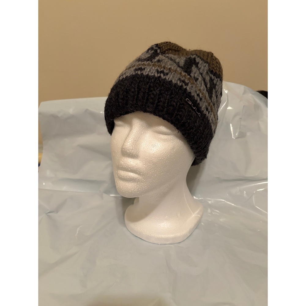 Bula Wool Blend Knit Beanie Hat Fair Isle Winter Ski Cap Black Grey Brown